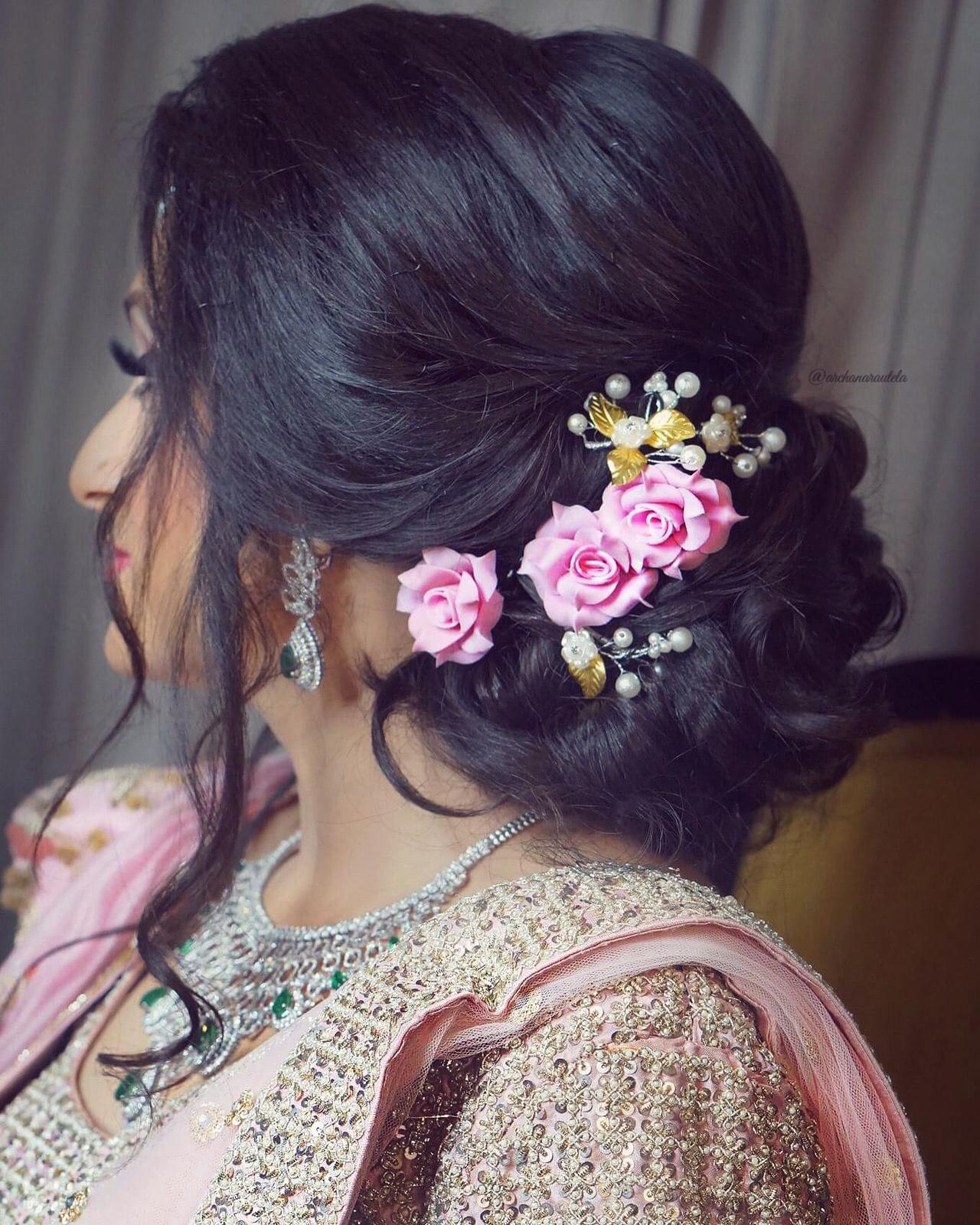 fantastic red rose bun hairstyle for bridal - YouTube