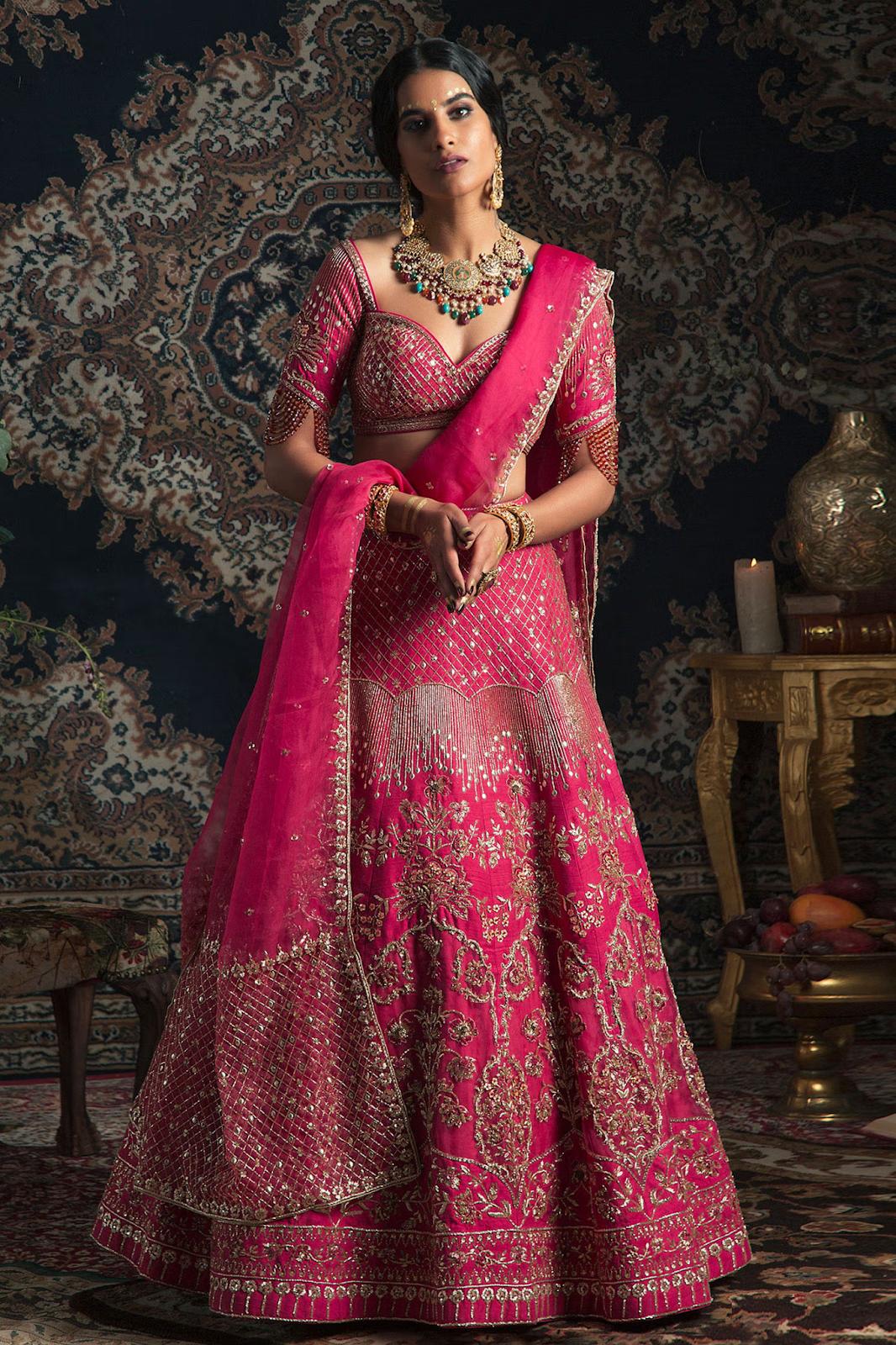 RANI PINK COLOR PURE RAW SILK HAND EMBROIDERED BRIDAL LEHENGA | KOTHARI  SONS – Kothari Sons