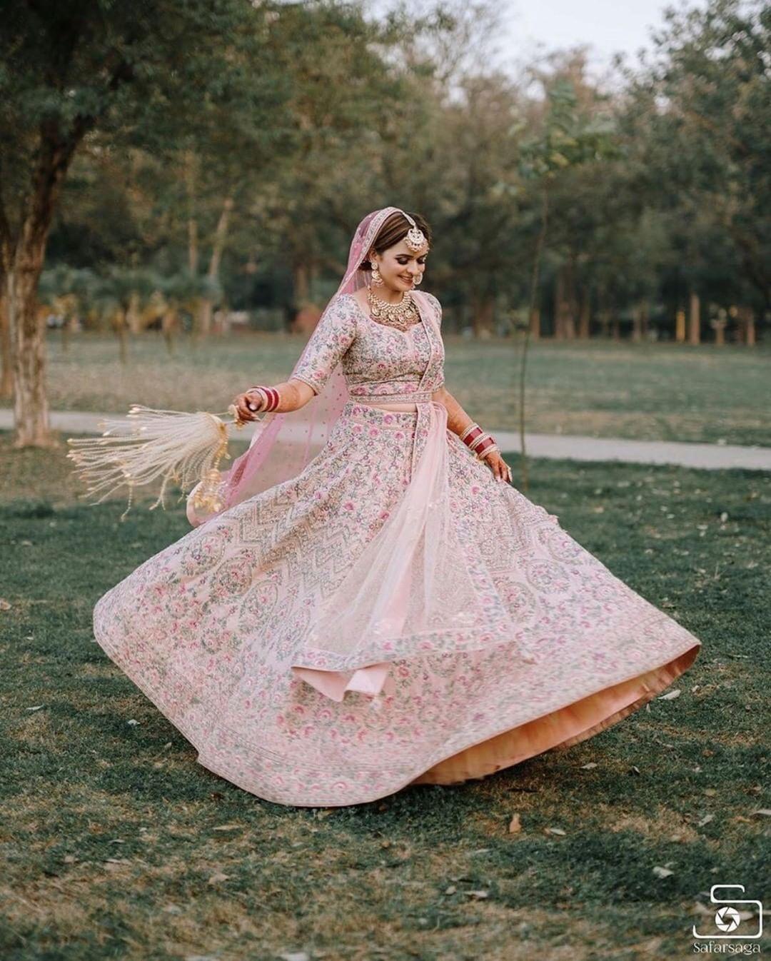 Buy Lehnga Choli - Light Pink Multi Appliqué Embroidered Wedding Lehenga  Choli