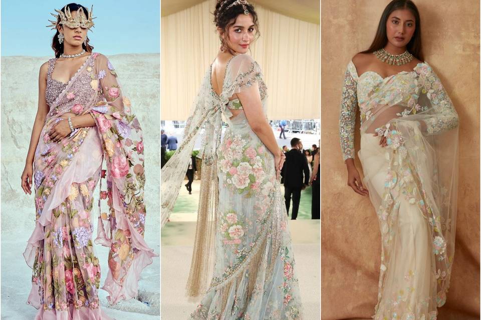 Love Alia Bhatt's Met Gala 2024 Look? Replicate Her Wardrobe With These Floral Sarees!
