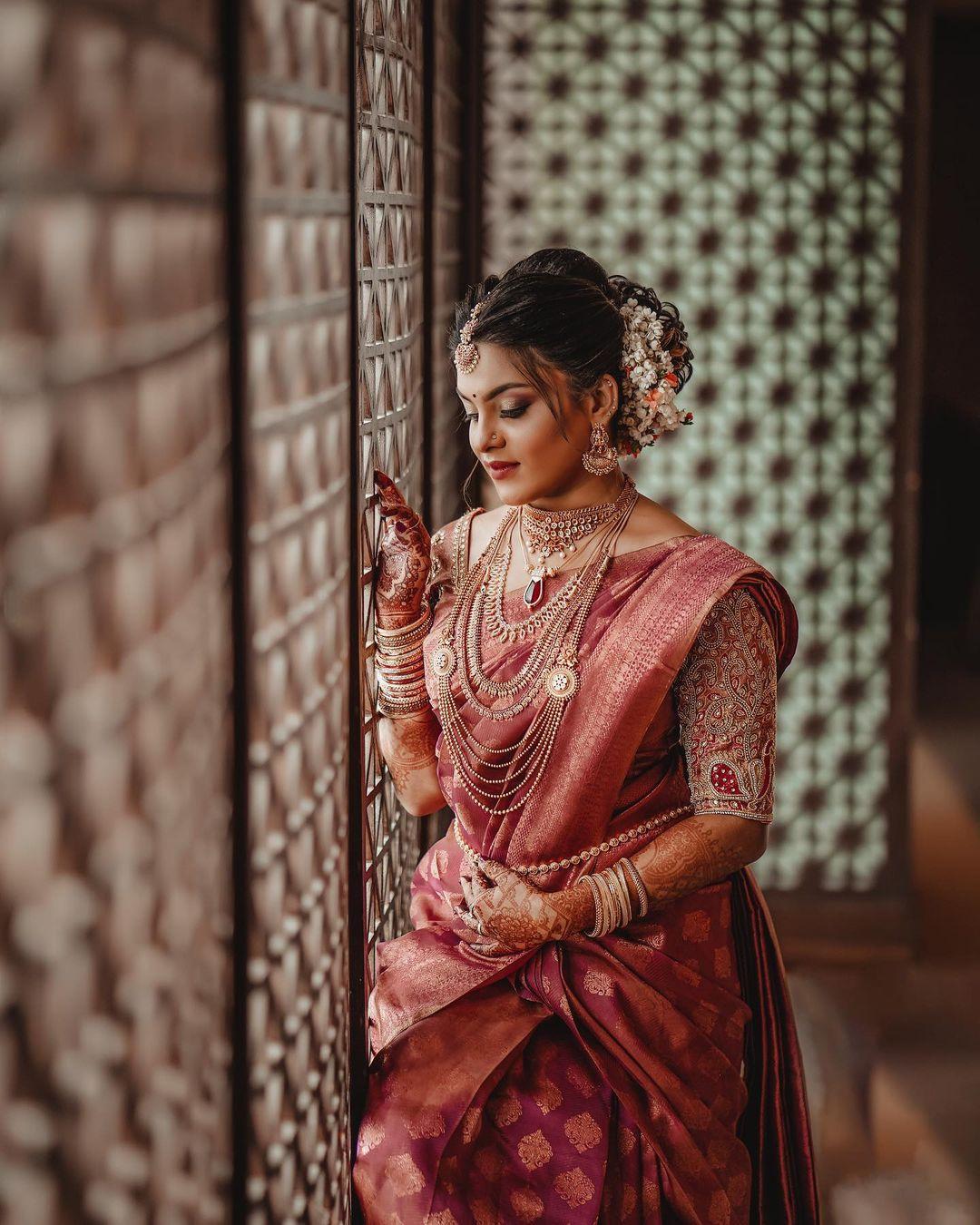 South Indian bride | Indian bridal fashion, South indian bride saree,  Indian bride poses
