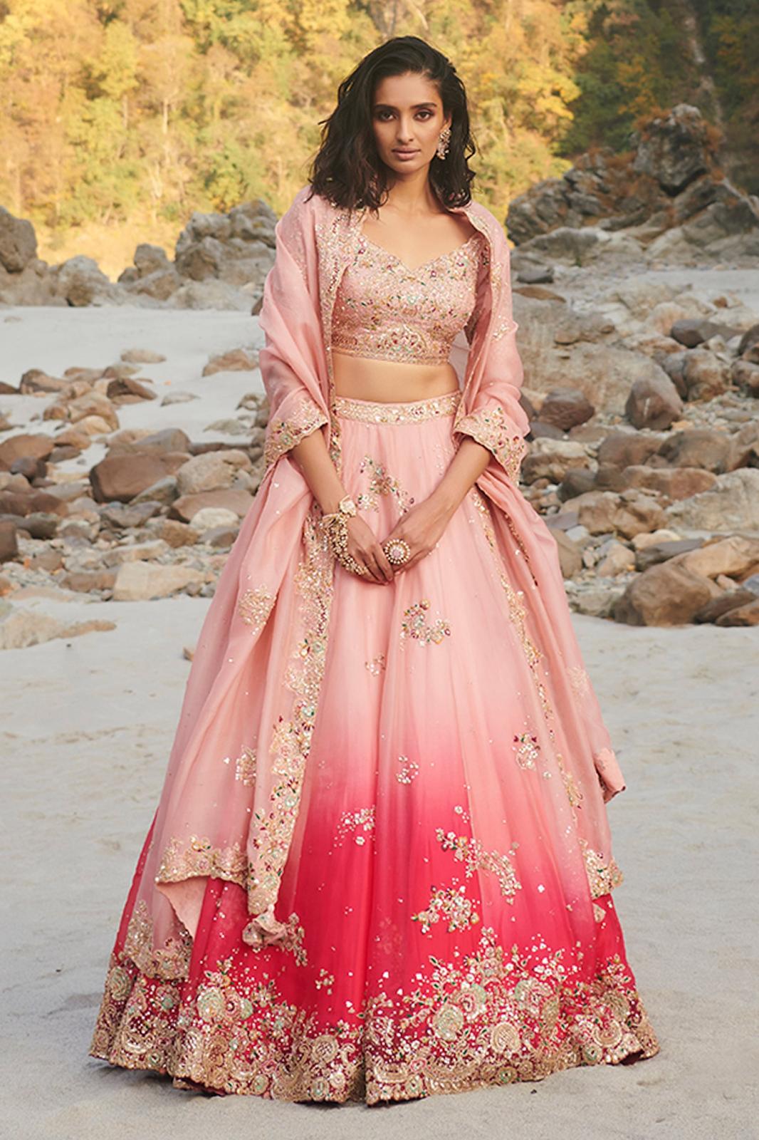 Shimmering Blush Pink Designer Embroidered Wedding Lehenga | Saira's  Boutique