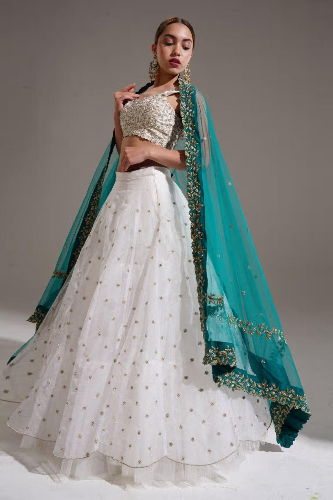 Bangalory Silk White Partywear Designer Lehenga With Blue Designing Border  | Indian bridal, Indian wedding outfits, Indian outfits