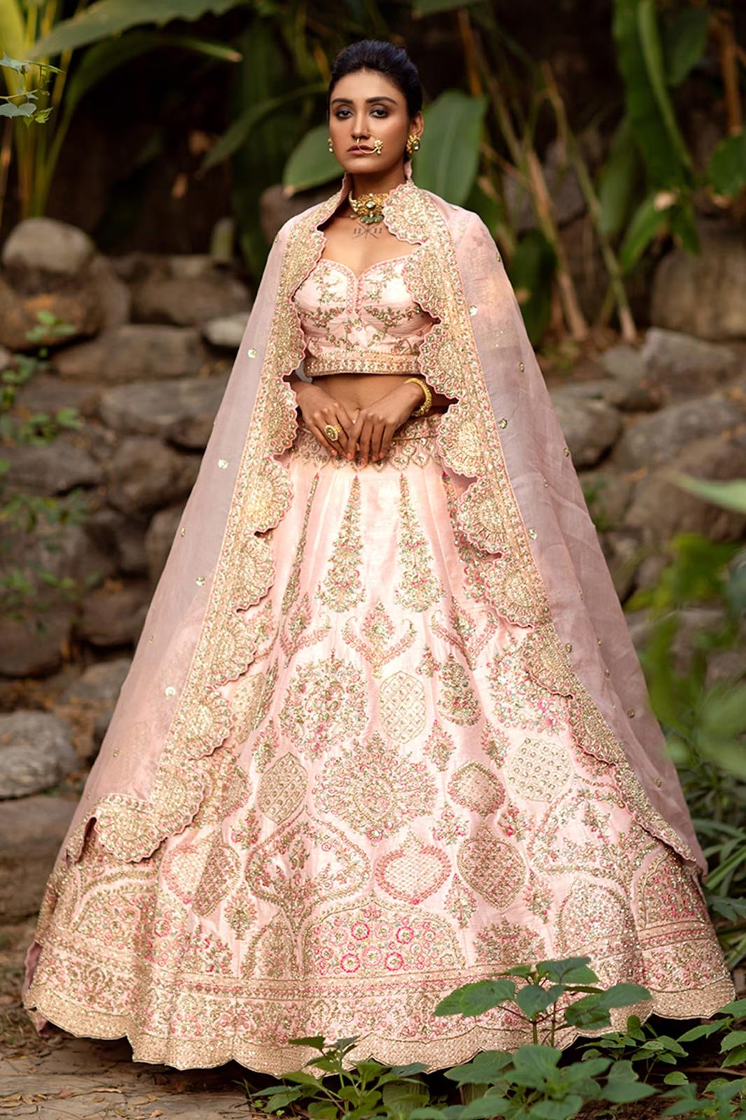 Beautiful Pink Net Wedding Lehenga Choli with Dupatta -Inddus. – Inddus.com