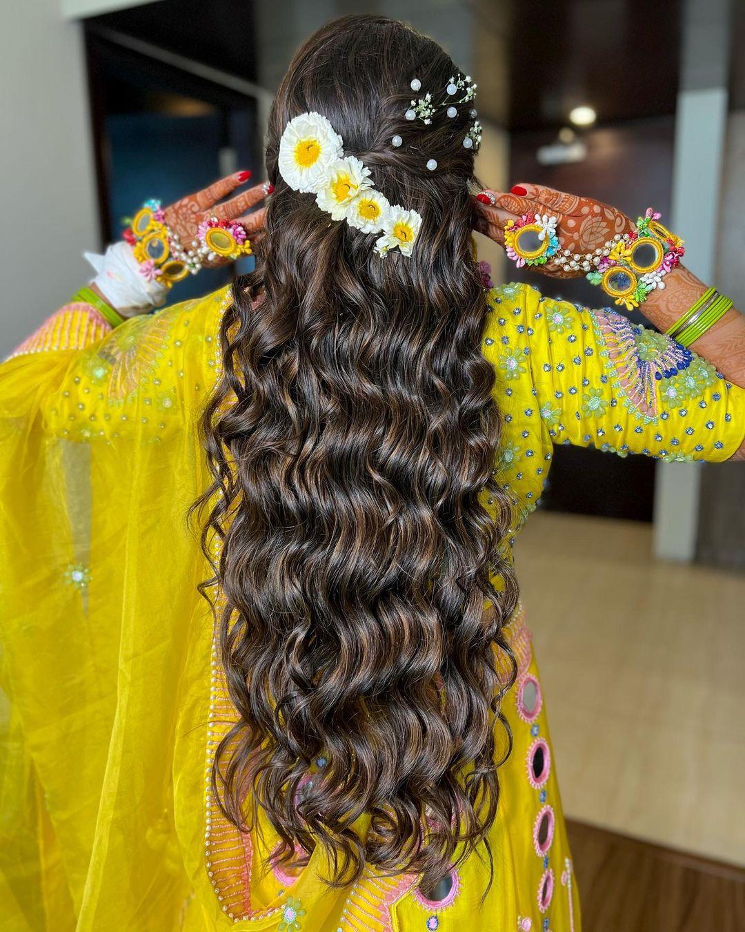 Bridal Hairstyle Ideas for Haldi Function - Yellow Dress Hairstyles - K4  Fashion