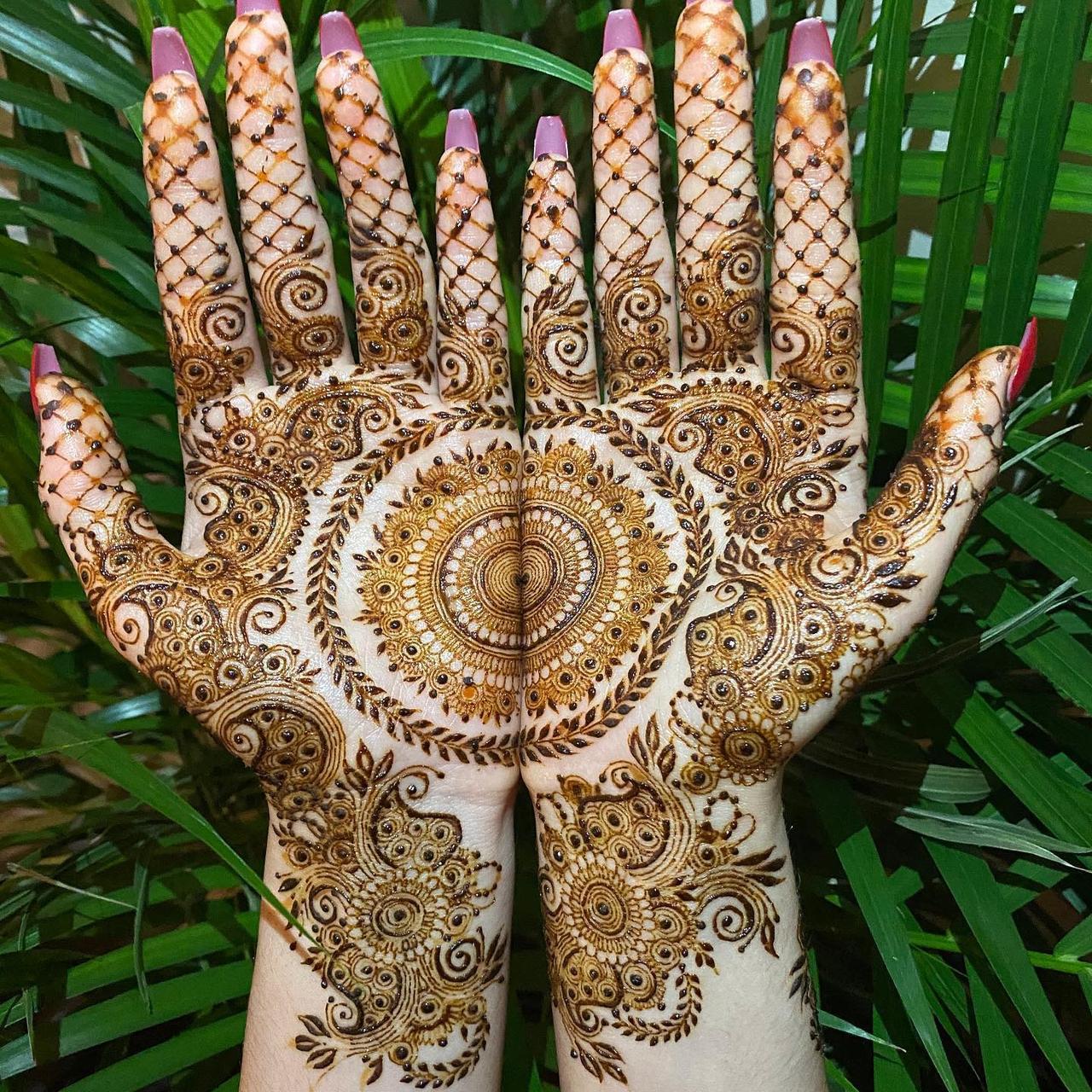 Half and Half Mehndi Design With Mandala