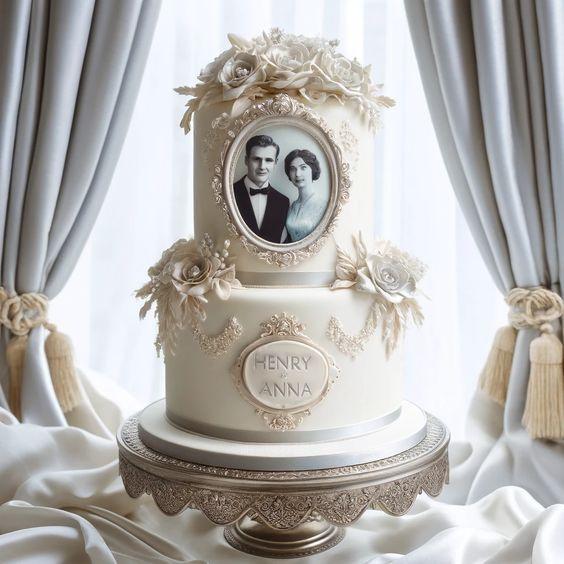 wedding anniversary theme cake with photo