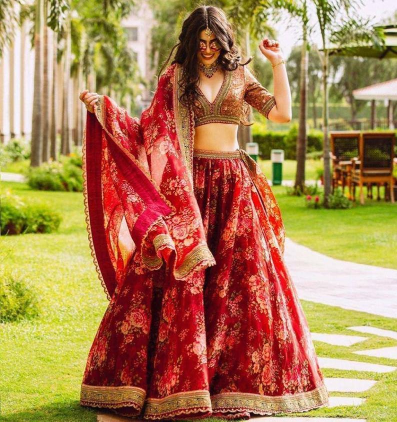 Maheem Navy Blue Organza Lehenga - Black Thread Co