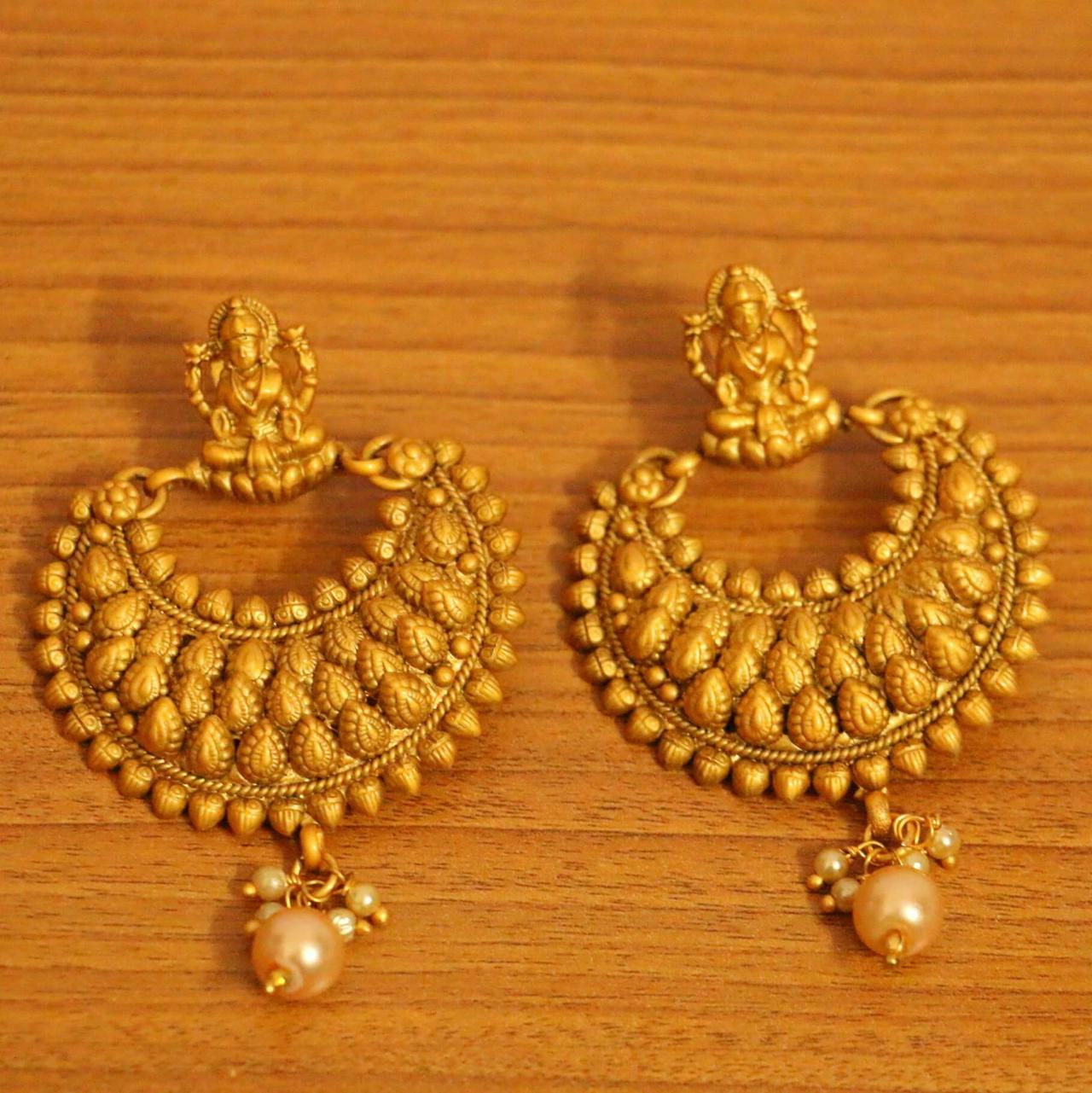 Temple Jewellery - 22K Gold 'Lakshmi' Drop Earrings (Chand Bali) With  Beads, Pearls & Culture Pearls - 235-GER10065 in 14.250 Grams