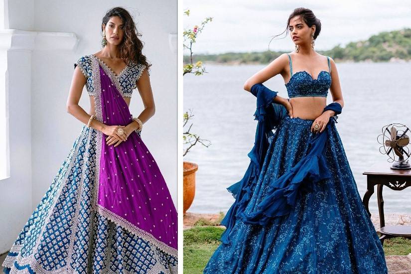 Embroidered Art Silk Lehenga in Navy Blue : LSW25