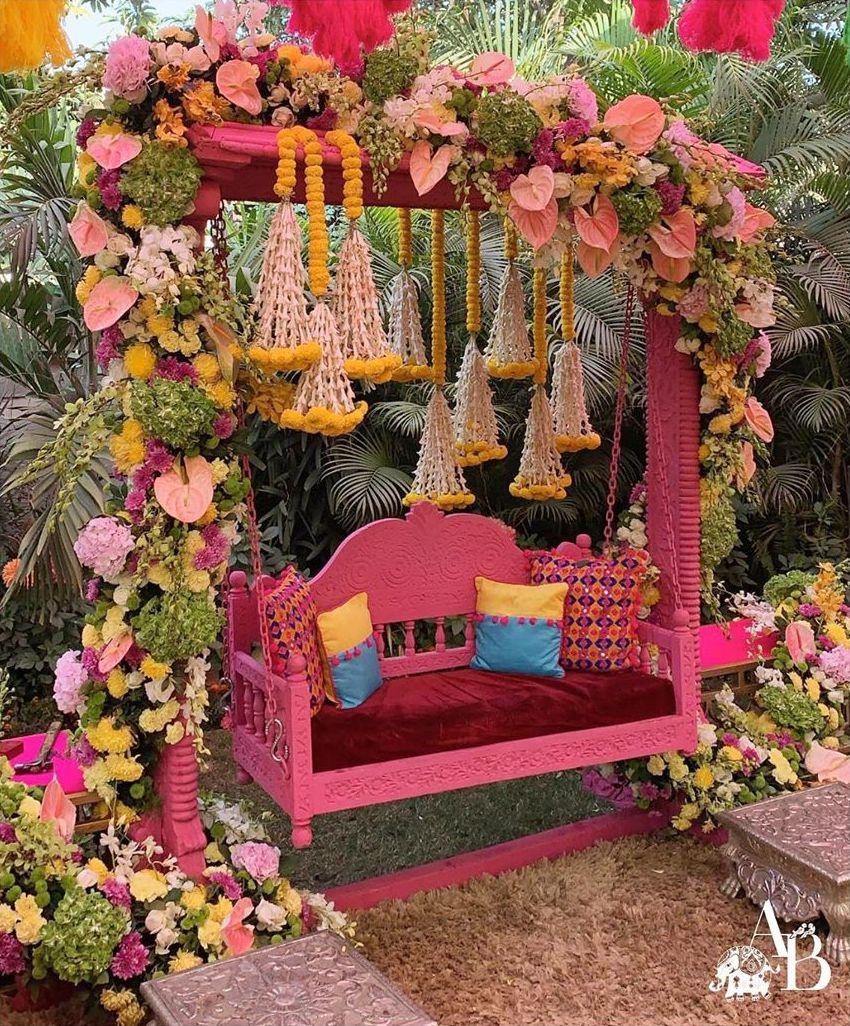 Latest flower arrangement for mehndi and mayon | decorative swing| jhula  decoration ideas - YouTube