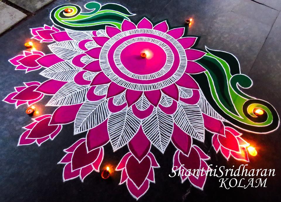 Easy Rangoli Designs for Diwali with Floral Pattern