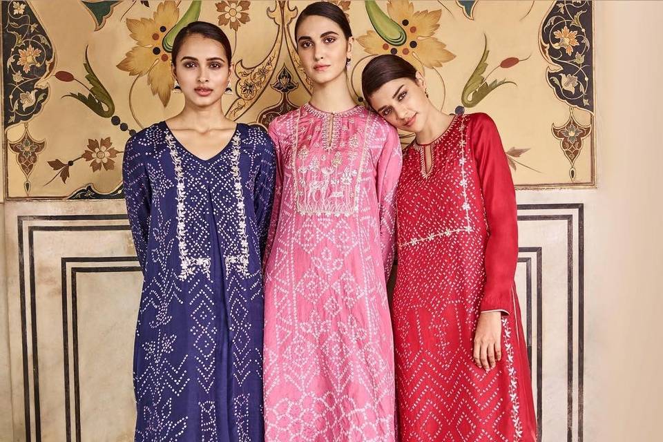 Buy Anuj Sales Women's Jaipuri Rajasthani Art Silk Bandhej Suit with Full  Gota Patti Work, Free Size(Multicolour, 55885699) at Amazon.in