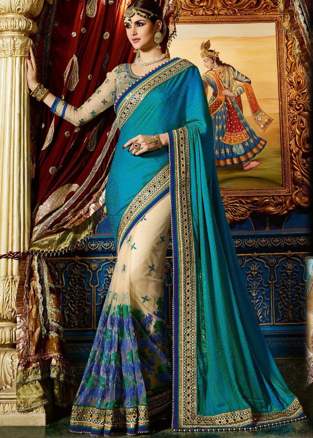 Full real mirror work georgette saree with mirror work sleeves and