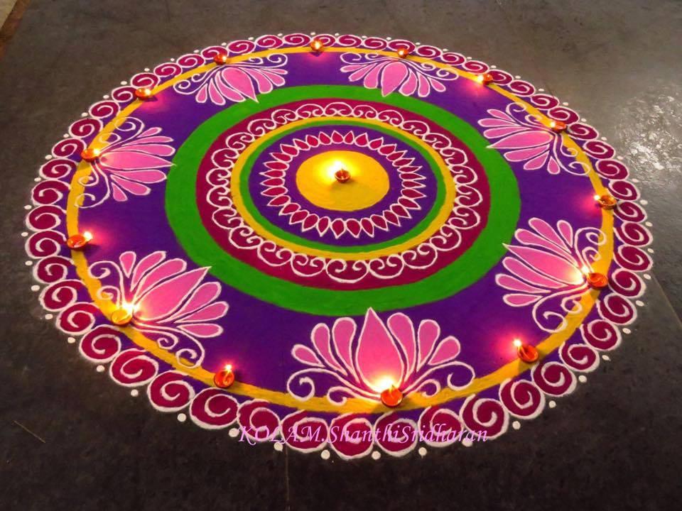 Easy Rangoli Designs for Diwali with Floral Pattern