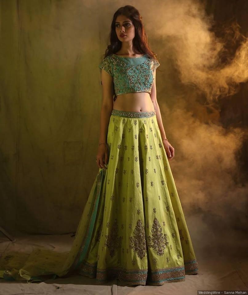 Short lehenga with floral & mirror embroidery – Ricco India