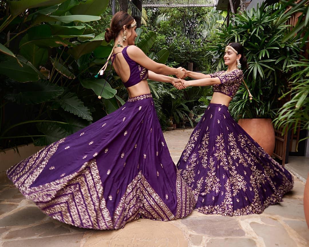Buy Navratri Wear Mirror Work Cotton Silk Purple Lehenga Choli Online From  Surat Wholesale Shop.