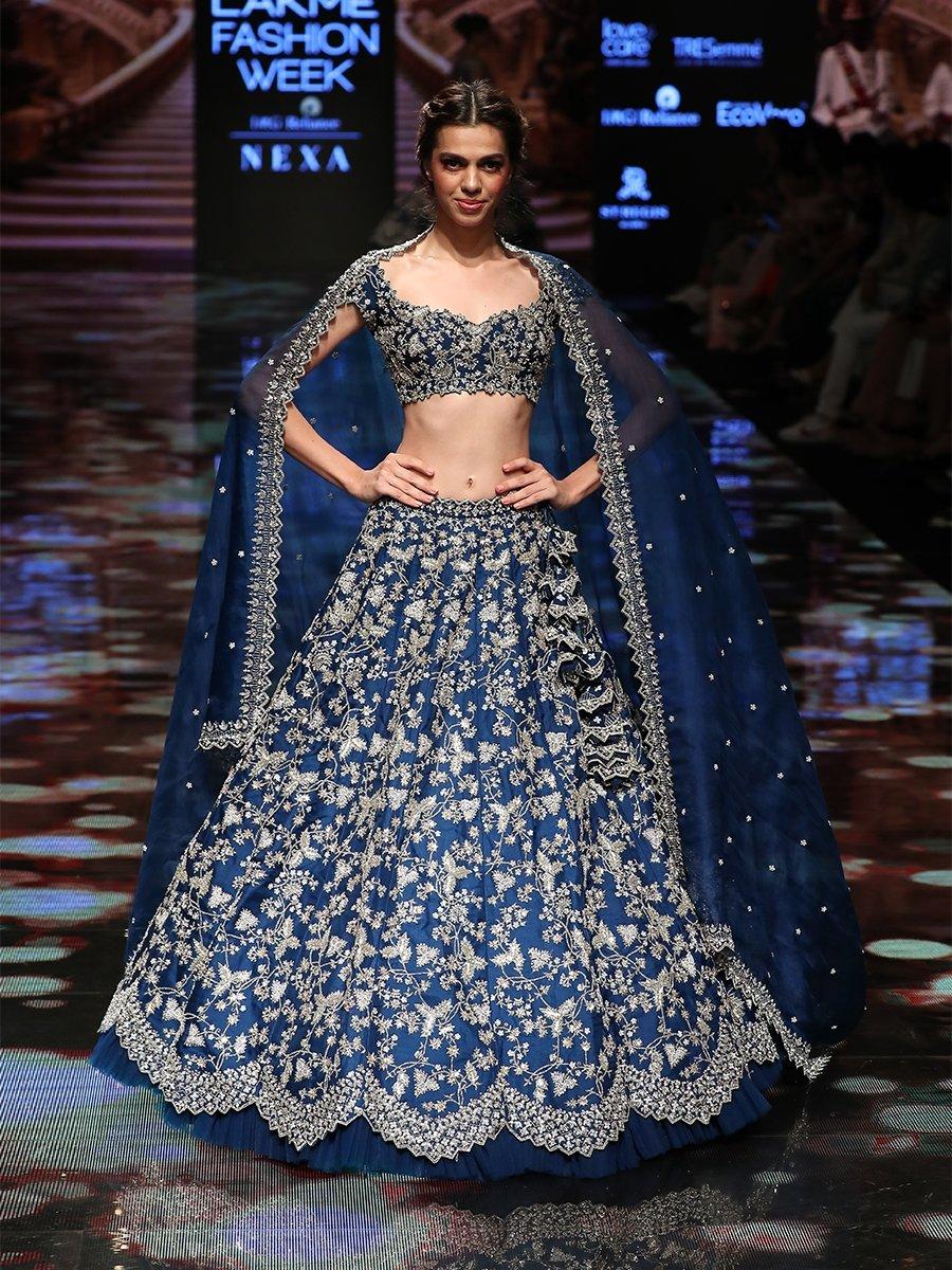 Navy Blue Velvet Embroidered Lehenga Set Design by Scakhi at Pernia's Pop  Up Shop 2024