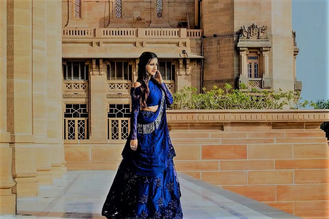 Buy Blue Velvet Embroidery Round Cold Shoulder Blouse And Lehenga Set For  Women by Masumi Mewawalla Online at Aza Fashions.