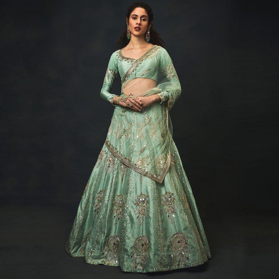 Sea Green Embroidered Net Trendy Lehenga Choli