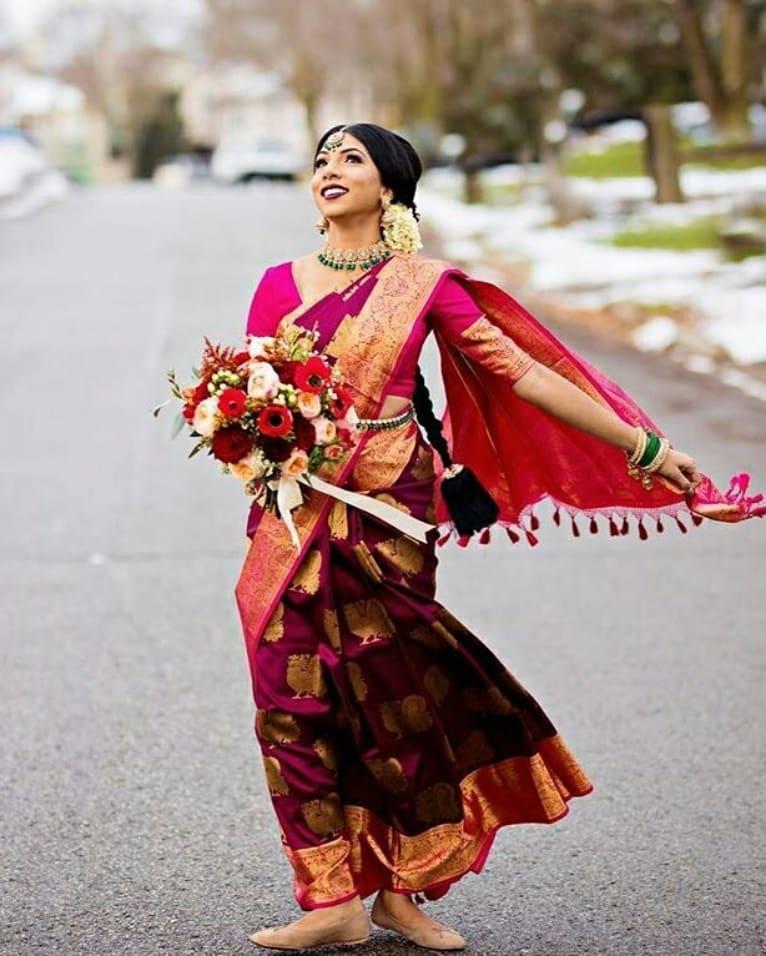 Red Bridal Kanchipuram Saree with Golden Zari Works