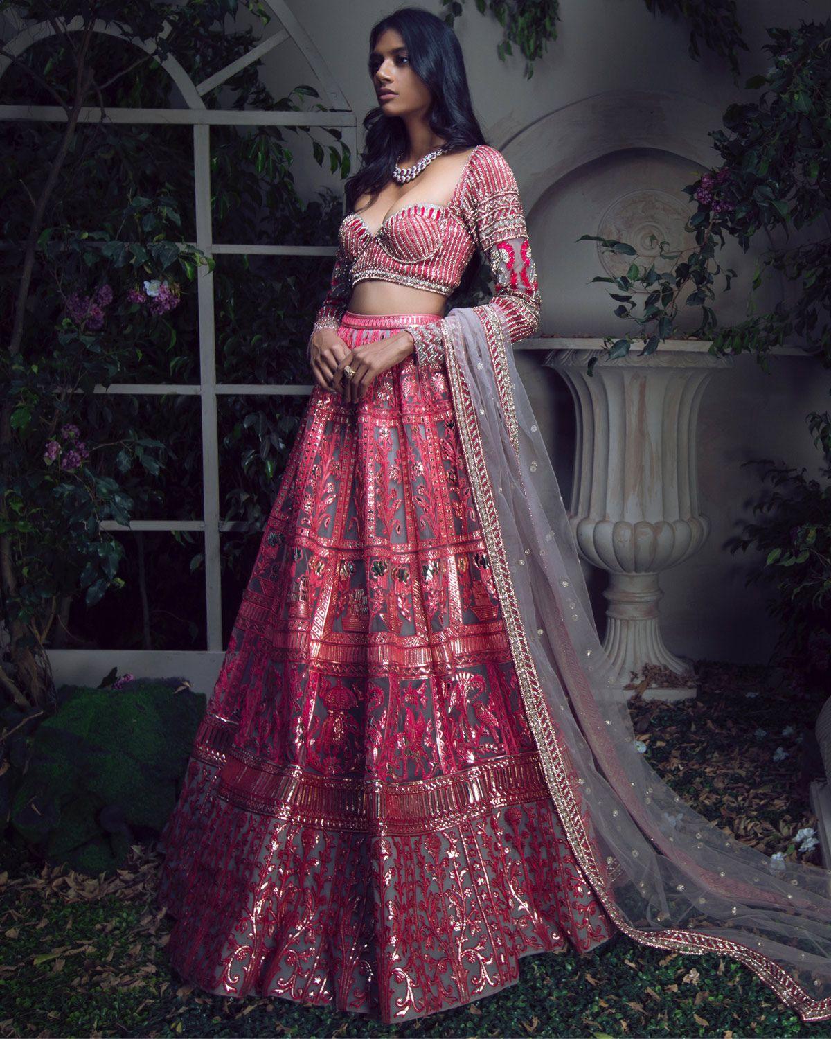 Grey and Pink Lehenga Choli | Designer lehenga choli, Party wear dresses,  Silk lehenga