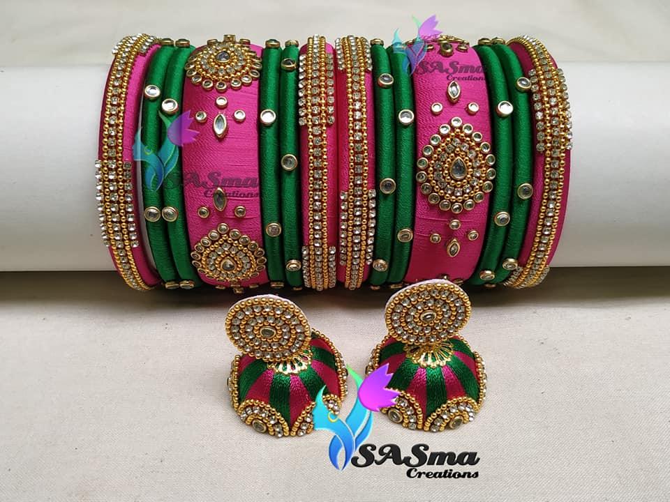 Green and blue silk thread clearance bangles