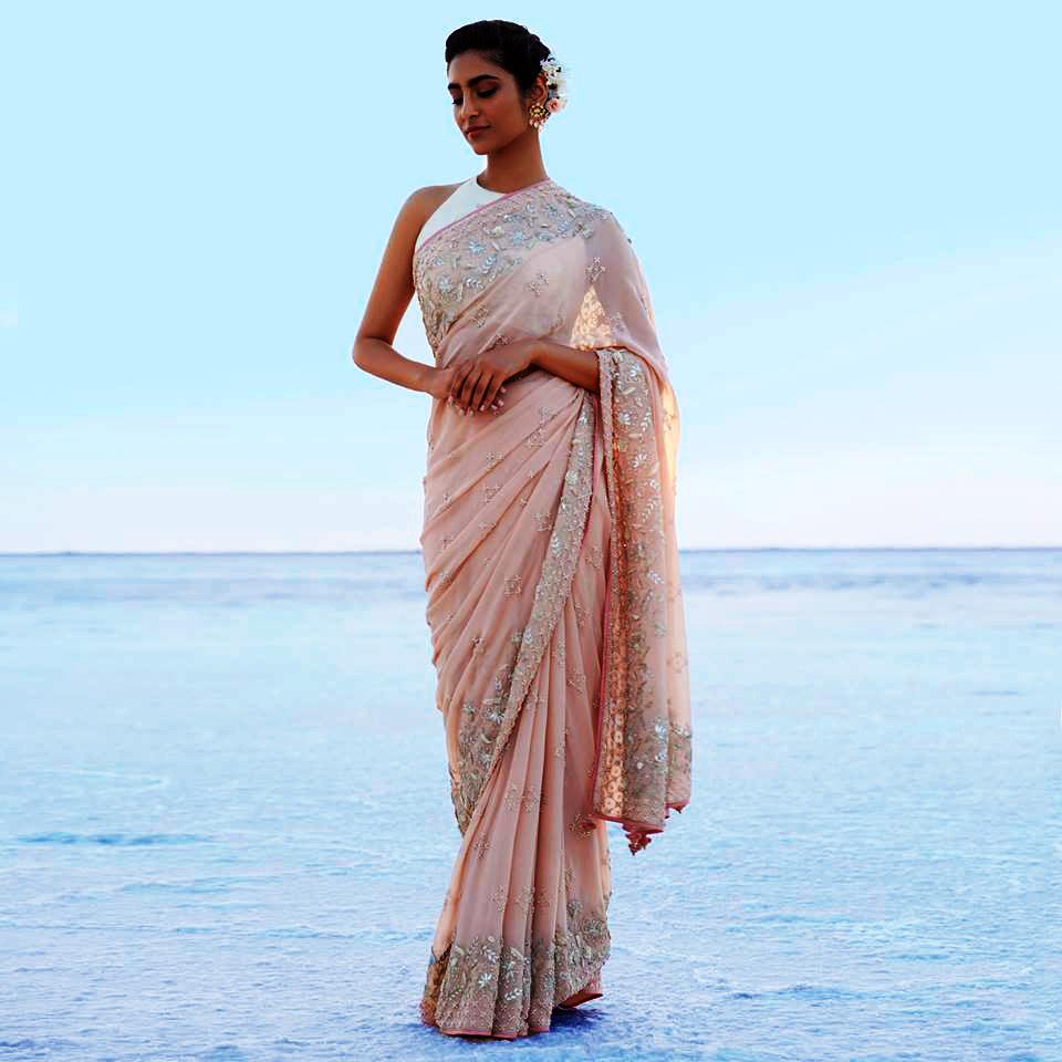 Baby Pink Zari Woven Linen Silk Saree With Matching Blouse - bahuji -  4162100