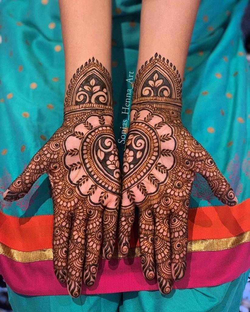 Half and Half Simple Mehndi Design For Front Hand 