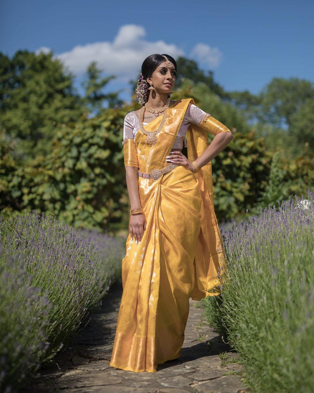 RED AND GOLD SILK KANCHIPURAM TISSUE SAREE - Binal Patel