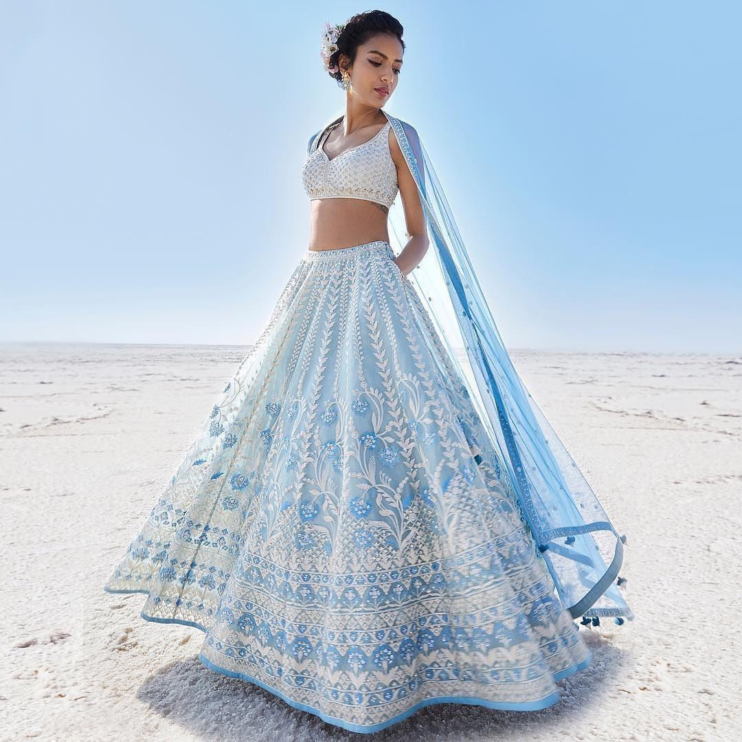 iDress-Designer Florals printed White-Blue Lehenga Choli – iDressboutique.in