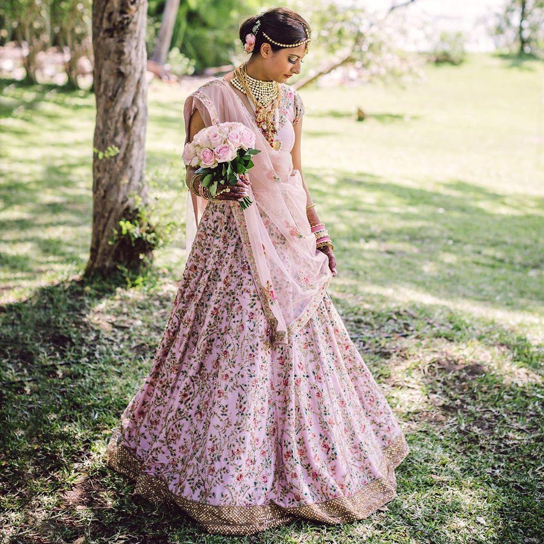 77389 pink lehenga shyamal bhumika blush pink gulab lehenga with english roses