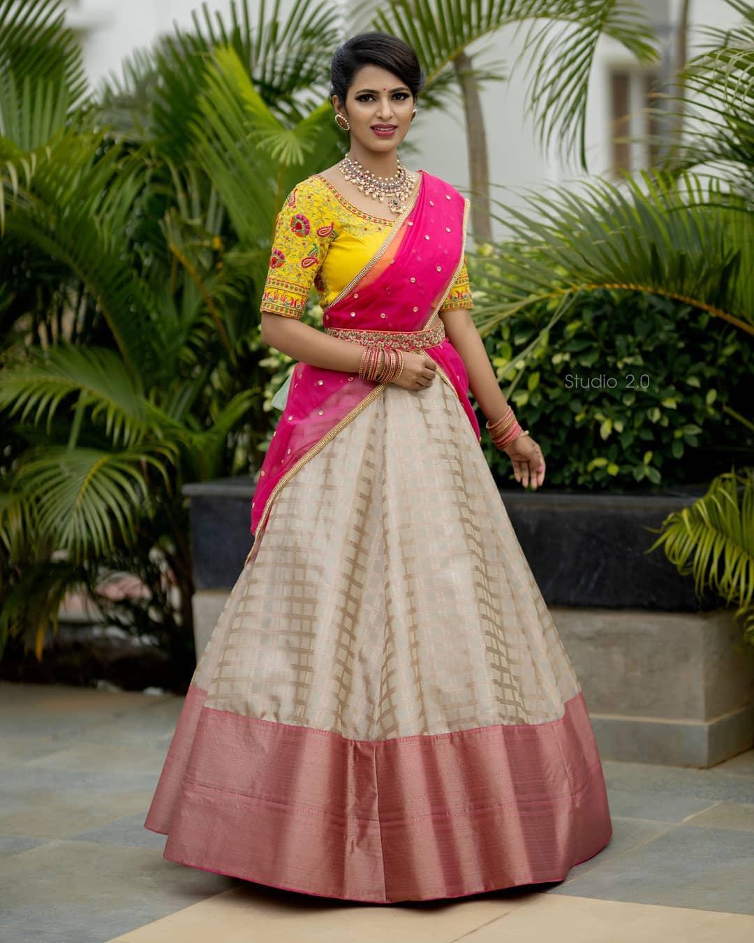 New Collection Alankar Pattu Half Saree With Golden Dupatta With Separate  Bluose Piece With Stone Woek