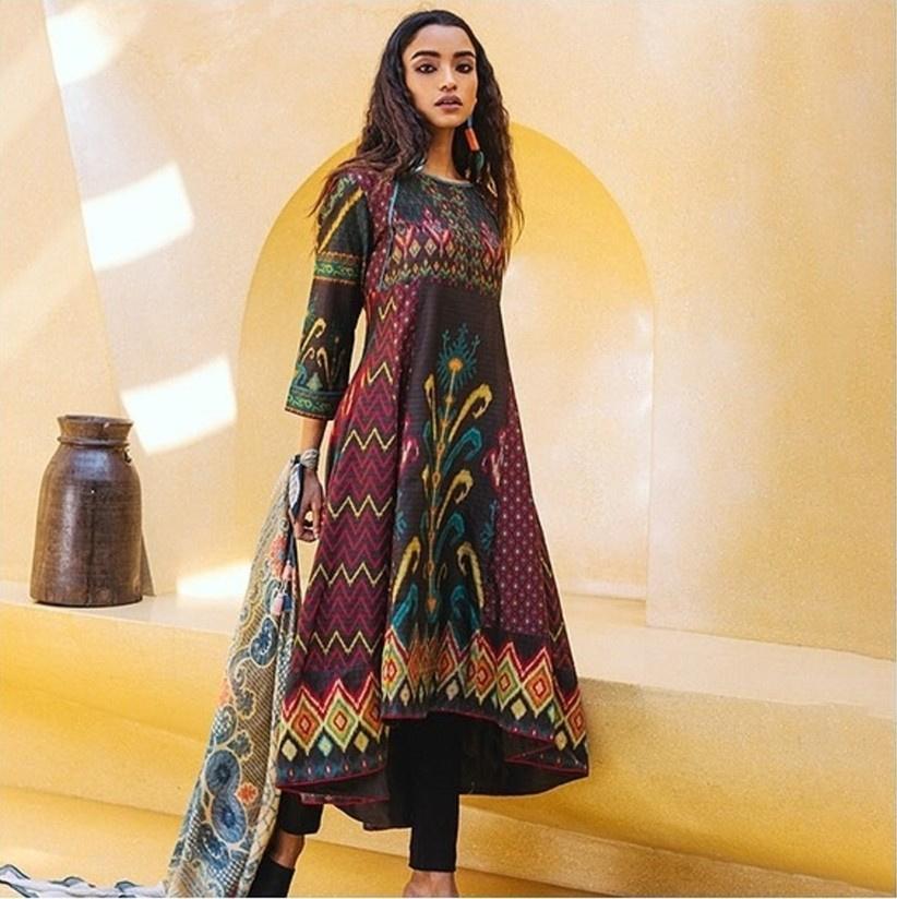 Buy Brown Cotton Voile Printed Floral Frill Neck Dress For Women by Aarke Ritu  Kumar Online at Aza Fashions.