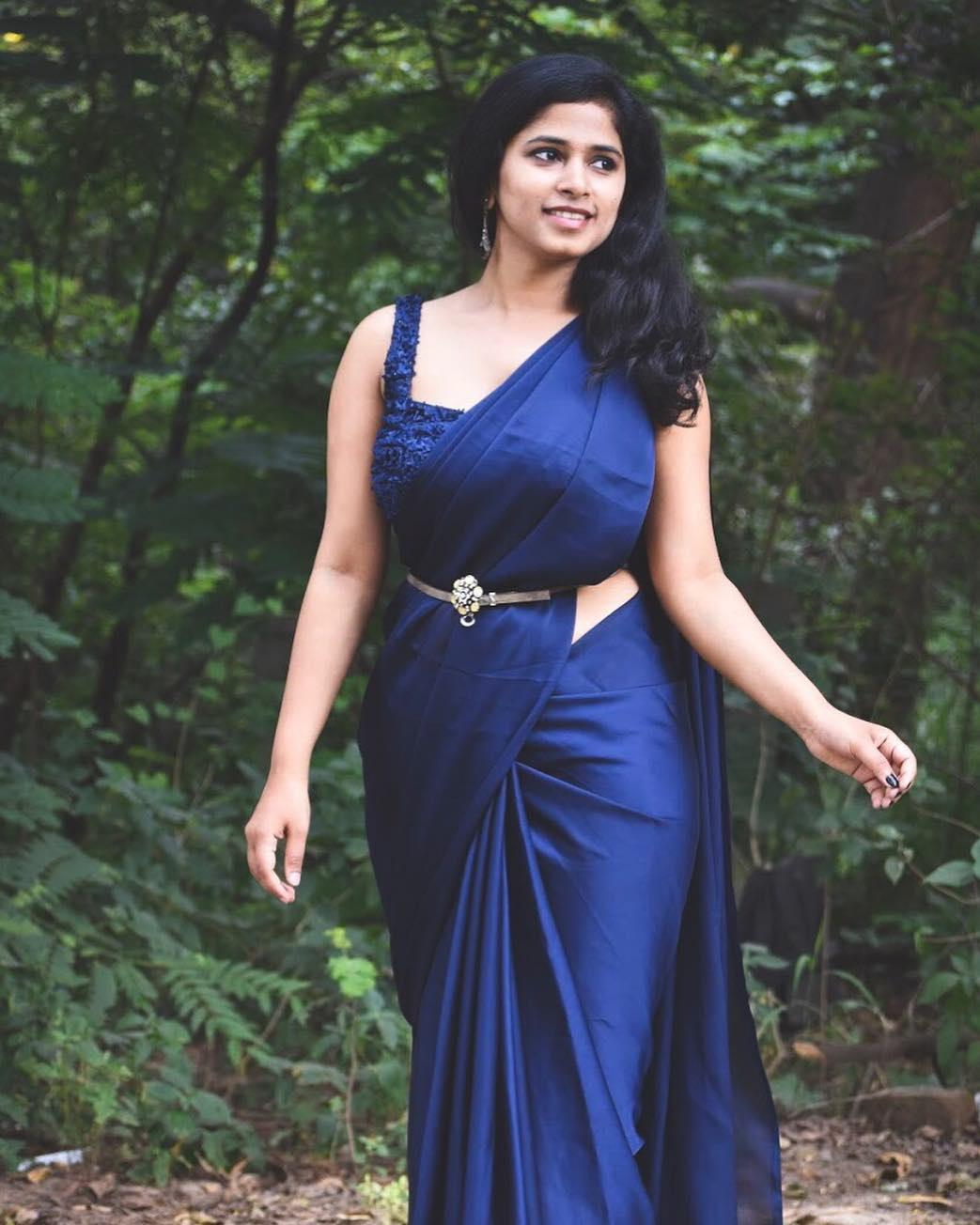 Navy blue 2025 saree plain