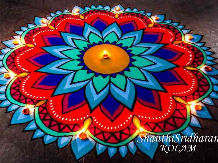 Check Out These Rangoli Design Images And Spruce Up Your Venue Draw sequencing triangles in all shapes and colours, and then places diyas surrounding it to. check out these rangoli design images