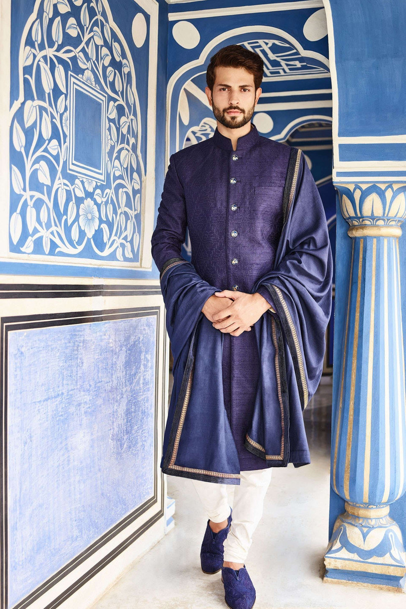 dark blue sherwani for groom