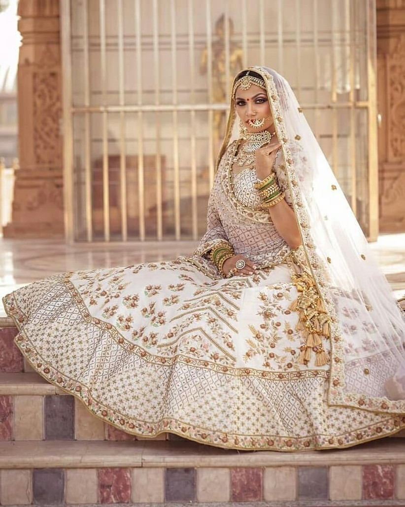 white and gold wedding lehenga