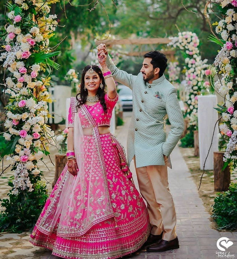 bride and groom indian dress