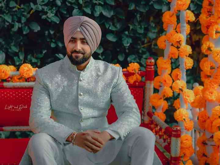 blue sherwani with red lehenga