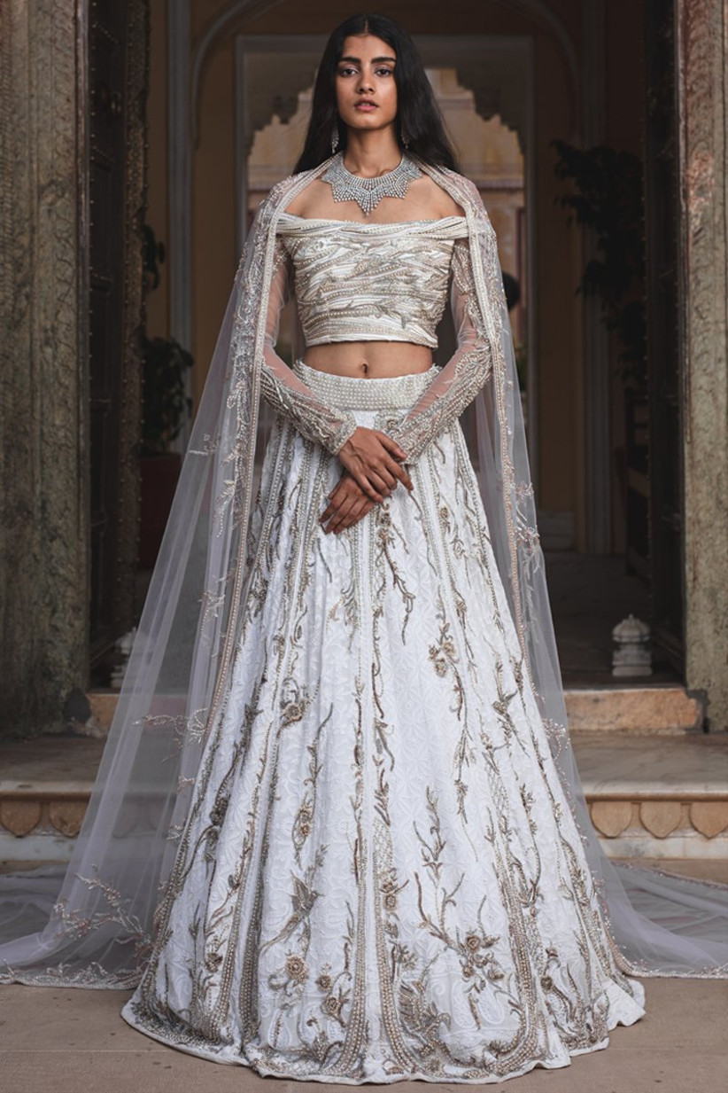 white lehenga bride