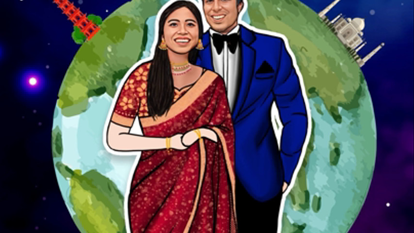 Caricature-based wedding invite By Heartiee Greetings