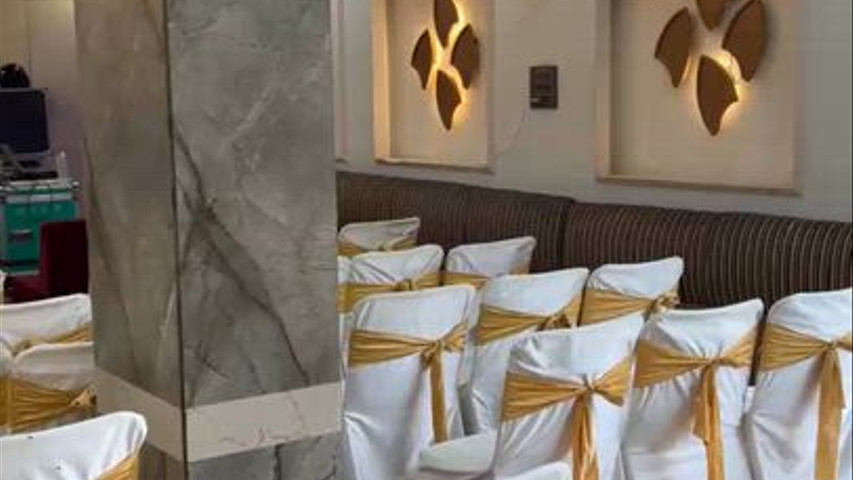 Banquet hall, stage decor and lawn