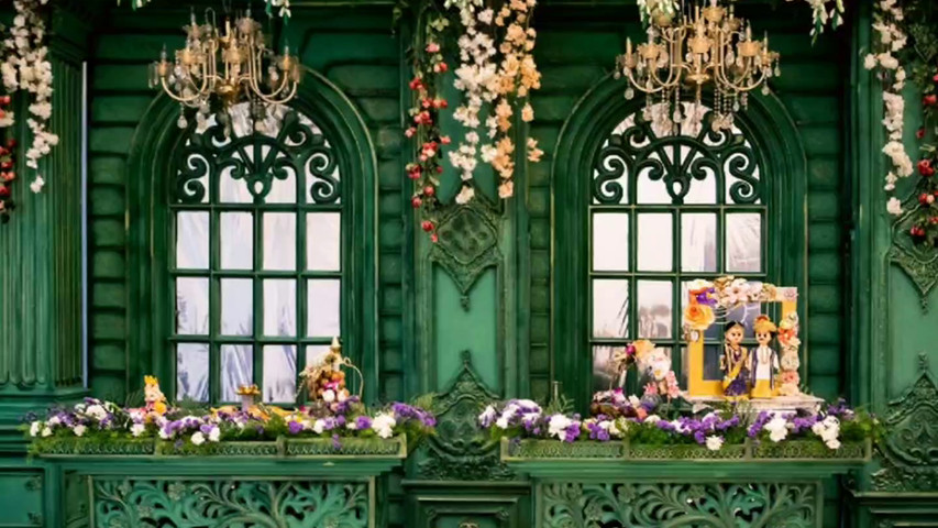 Floral Filled French Door Stage Decor