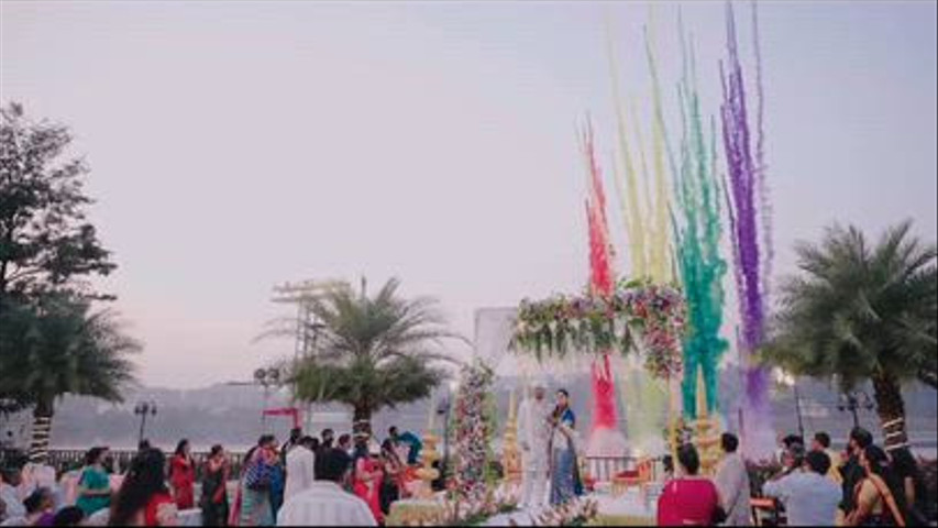 Lake Side Wedding with Color Bombs