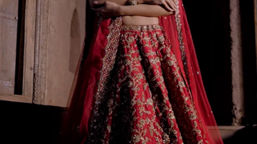 Red Raw Silk Lehenga Set