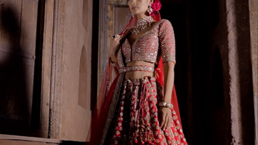 Red Raw Silk Lehenga Set