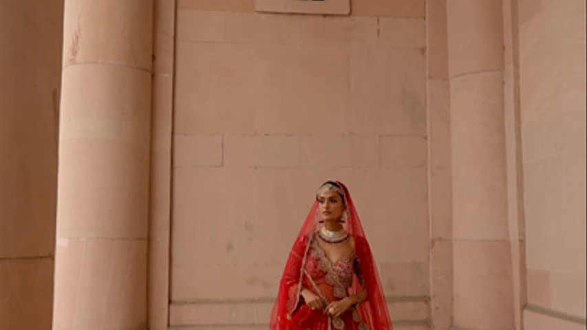 CARDINAL RED RAW SILK LEHENGA WITH TULLE DUPATTA