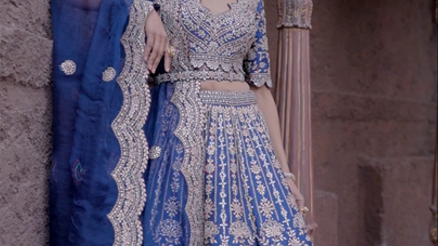 MIDNIGHT BLUE TAFFETA LEHENGA GOTA WORK