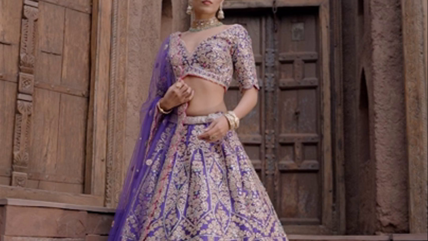 PURPLE TAFFETA LEHENGA CHOLI GOTA WORK